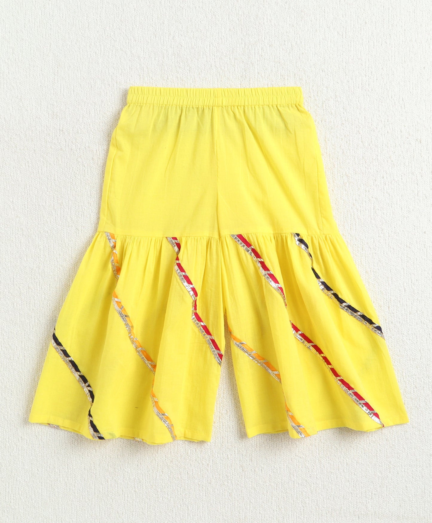 The Magic Wand Cambric Cotton Three Fourth Multicolor Laced Kurti And Sharara Set With Dupatta -  Yellow