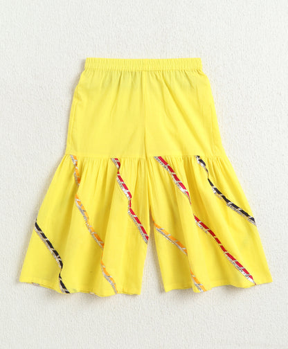 The Magic Wand Cambric Cotton Three Fourth Multicolor Laced Kurti And Sharara Set With Dupatta -  Yellow