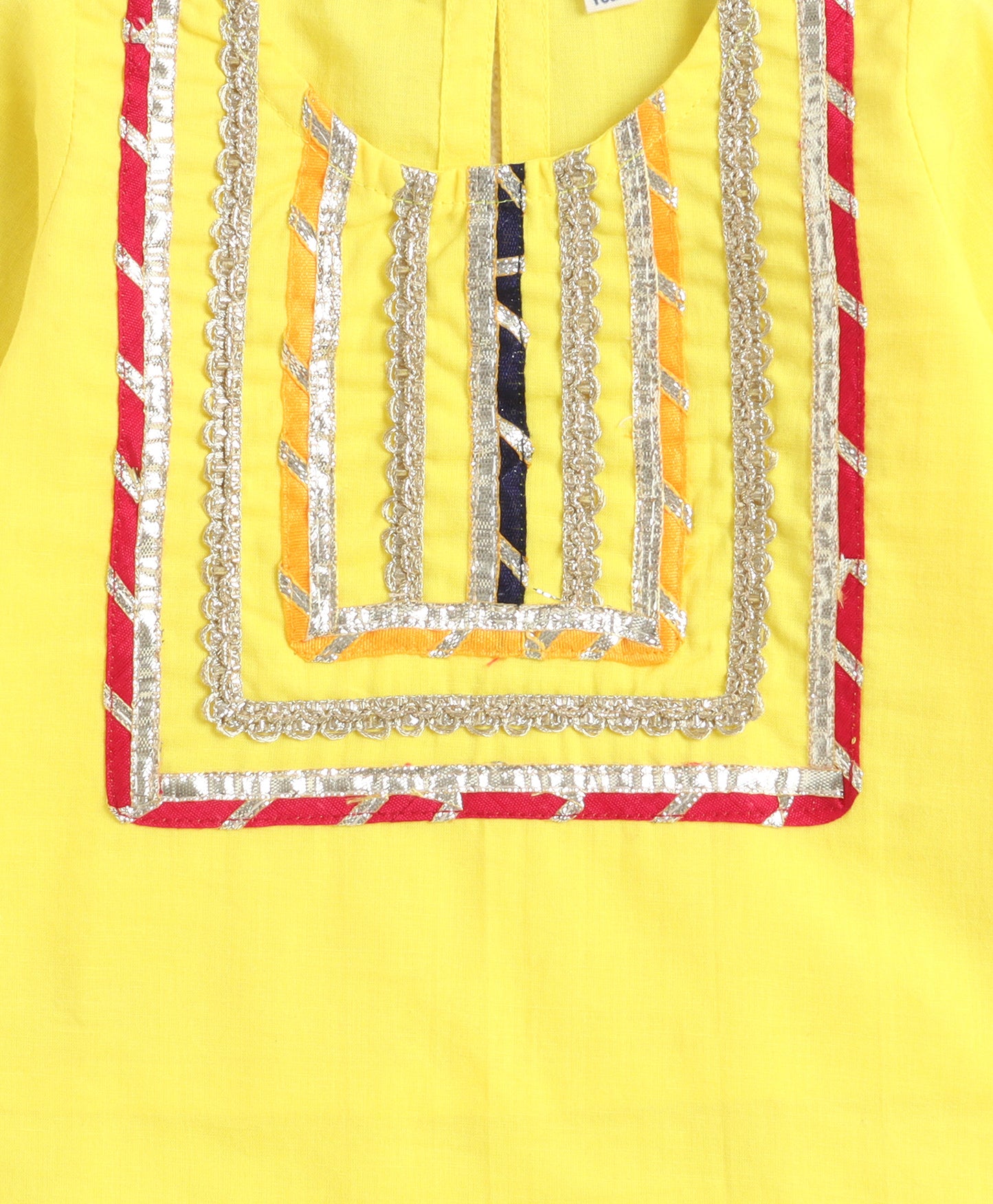 The Magic Wand Cambric Cotton Three Fourth Multicolor Laced Kurti And Sharara Set With Dupatta -  Yellow