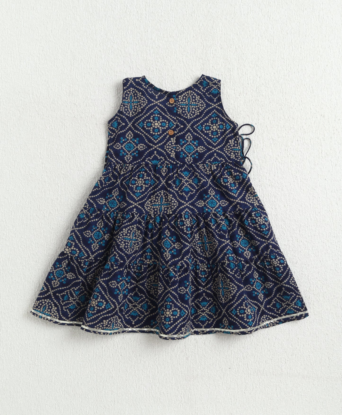 The Magic Wand Woven Bandhani Printed Dress With Mock Lehriya Printed Jacket -  Navy Blue