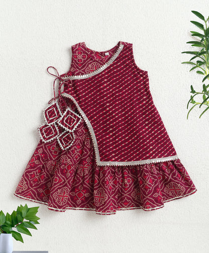 The Magic Wand Woven Bandhani Printed Dress With Mock Lehriya Printed Jacket -  Purple