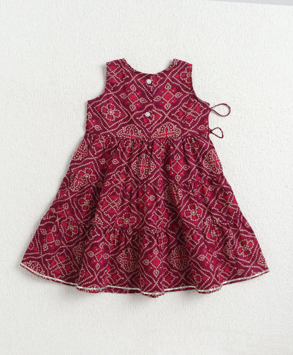 The Magic Wand Woven Bandhani Printed Dress With Mock Lehriya Printed Jacket -  Purple