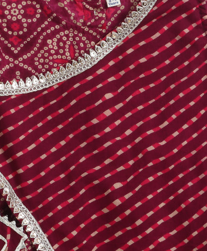 The Magic Wand Woven Bandhani Printed Dress With Mock Lehriya Printed Jacket -  Purple