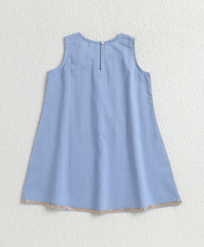 The Magic Wand Cambric Cotton Solid Kurta With Three Fourth Sleeves Laced Jacket  And Afghani Pant Set - Blue