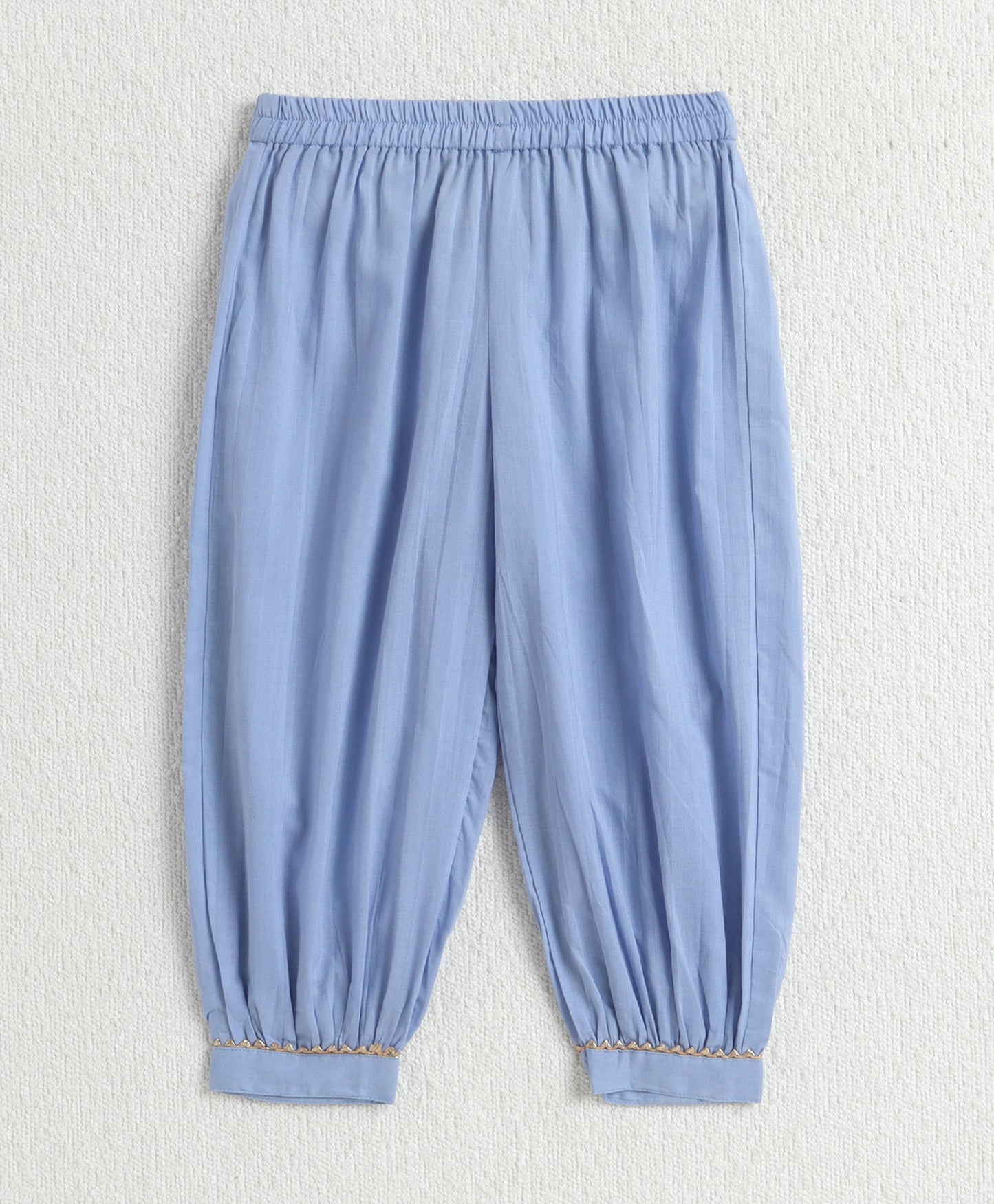 The Magic Wand Cambric Cotton Solid Kurta With Three Fourth Sleeves Laced Jacket  And Afghani Pant Set - Blue