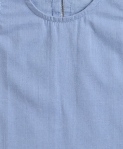 The Magic Wand Cambric Cotton Solid Kurta With Three Fourth Sleeves Laced Jacket  And Afghani Pant Set - Blue