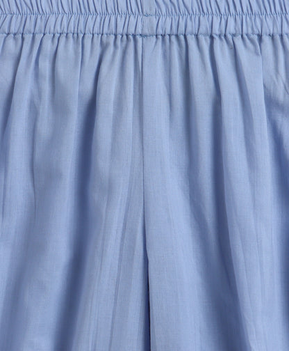 The Magic Wand Cambric Cotton Solid Kurta With Three Fourth Sleeves Laced Jacket  And Afghani Pant Set - Blue