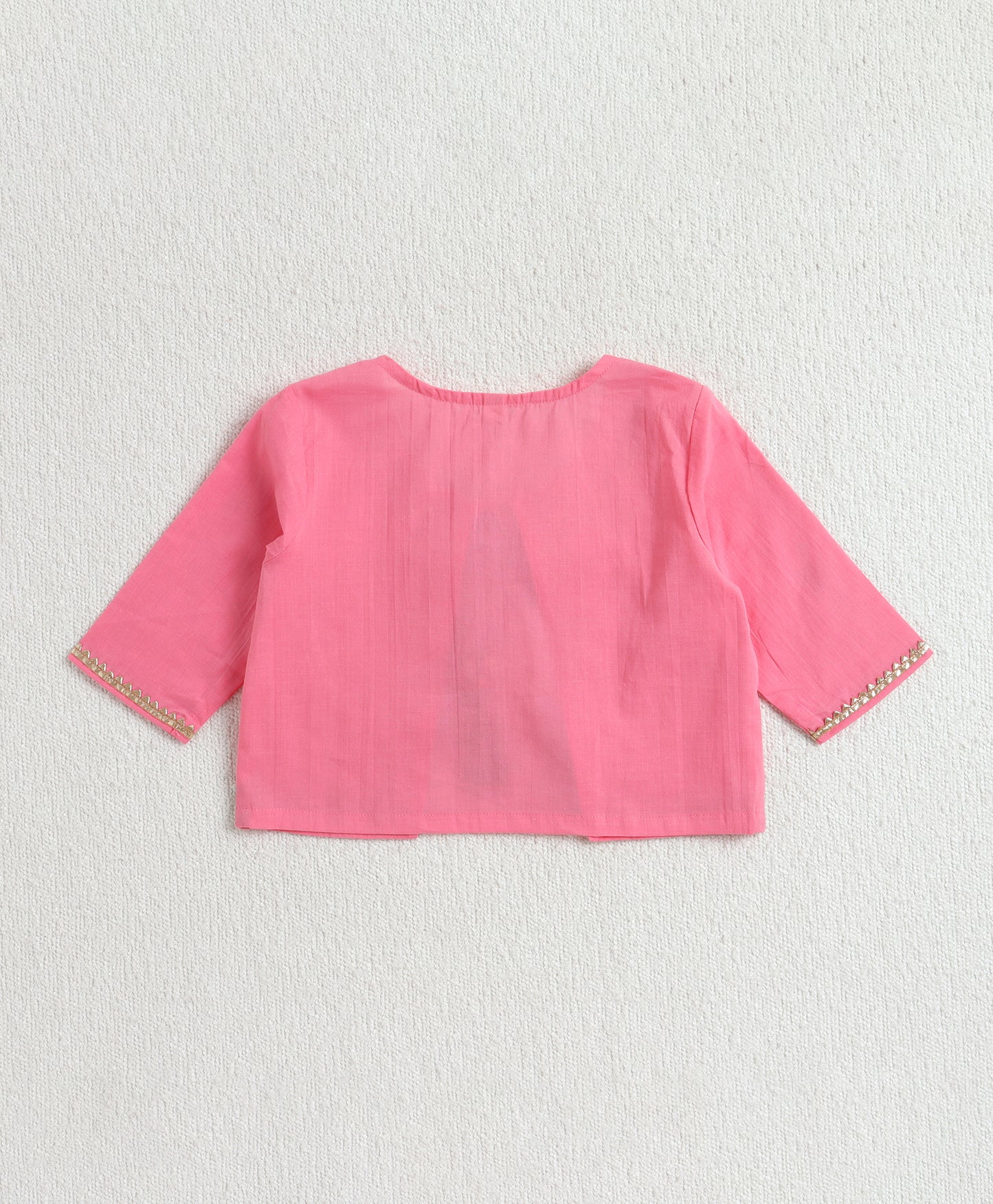 The Magic Wand Cambric Cotton Solid Kurta With Three Fourth Sleeves Laced Jacket  And Afghani Pant Set - Pink