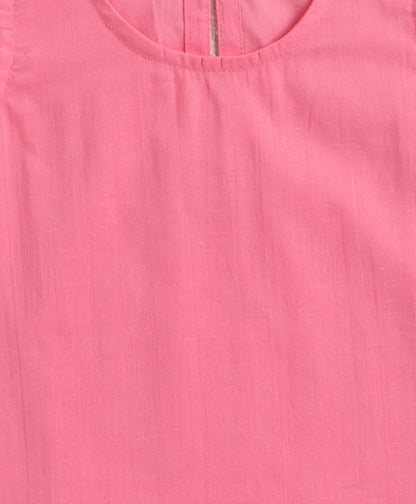 The Magic Wand Cambric Cotton Solid Kurta With Three Fourth Sleeves Laced Jacket  And Afghani Pant Set - Pink