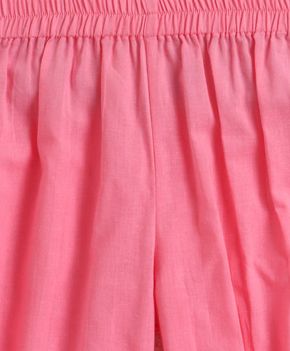 The Magic Wand Cambric Cotton Solid Kurta With Three Fourth Sleeves Laced Jacket  And Afghani Pant Set - Pink
