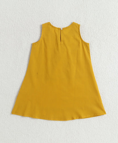 The Magic Wand Cambric Cotton Sleeveless Laced A-Line Kurta And Dhoti Set - Mustard
