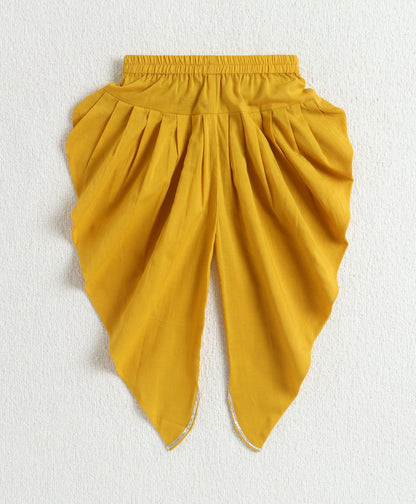 The Magic Wand Cambric Cotton Sleeveless Laced A-Line Kurta And Dhoti Set - Mustard