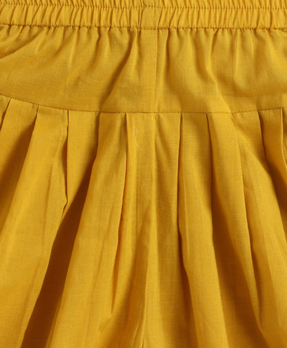 The Magic Wand Cambric Cotton Sleeveless Laced A-Line Kurta And Dhoti Set - Mustard