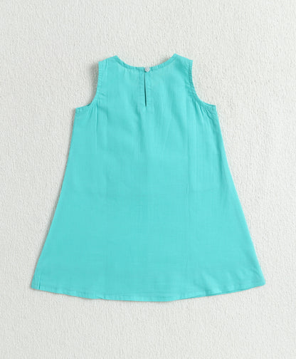 The Magic Wand Cambric Cotton Sleeveless Laced A-Line Kurta And Dhoti Set - Turquoise