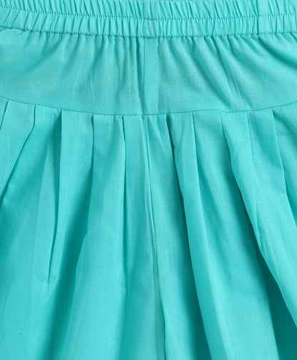 The Magic Wand Cambric Cotton Sleeveless Laced A-Line Kurta And Dhoti Set - Turquoise