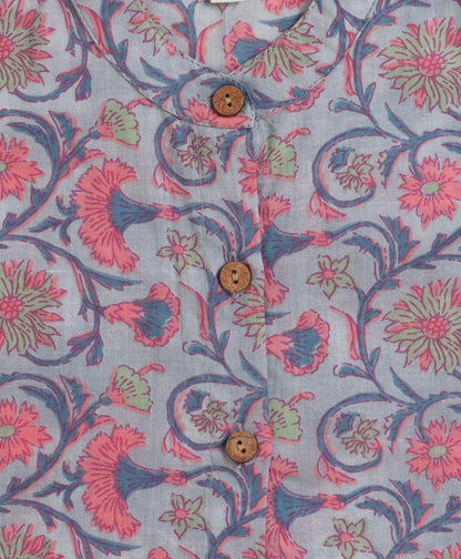 The Magic Wand Cambric Cotton Sleeveless Floral Printed Top And Palazzo Set - Blue