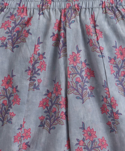 The Magic Wand Cambric Cotton Sleeveless Floral Printed Top And Palazzo Set - Blue