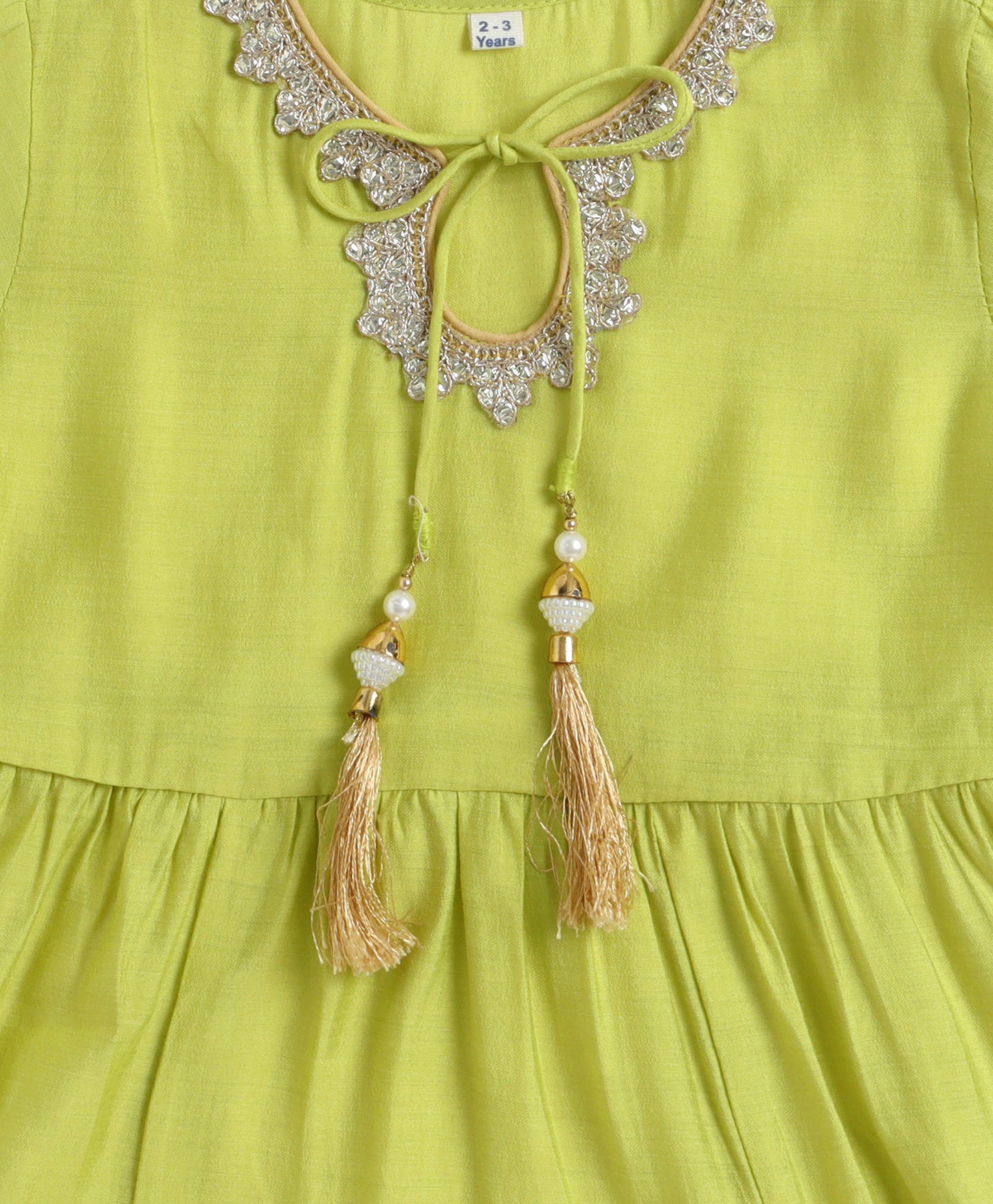 The Magic Wand Woven Three Fourth Sleeves Laced Anarkali Kurti And Pant Set With Dupatta - Green
