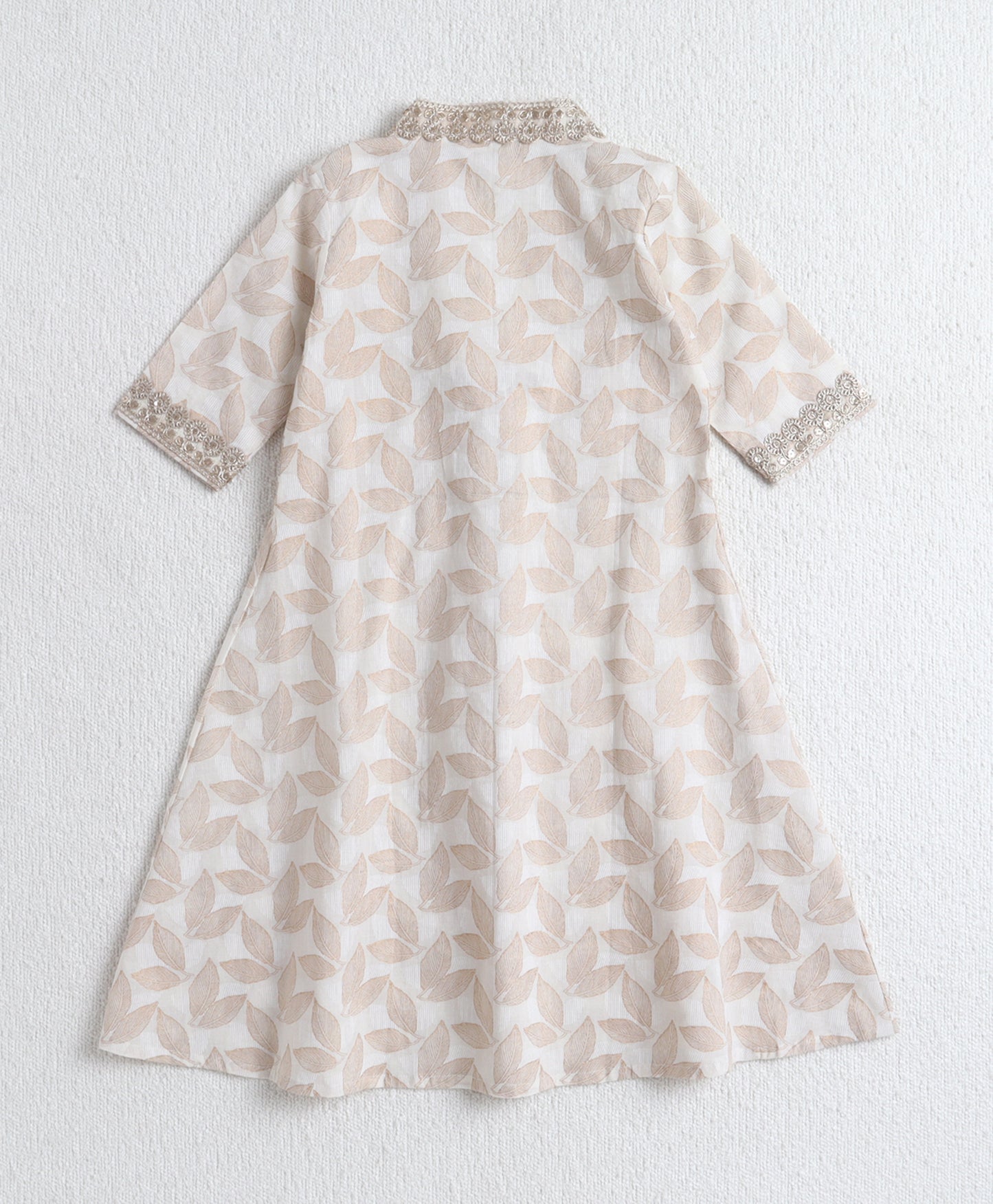 The Magic Wand Cotton Woven Leaf Foil Printed A-Line Laced Kurta With Pants - Off White