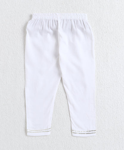 The Magic Wand Cotton Woven Leaf Foil Printed A-Line Laced Kurta With Pants - Off White