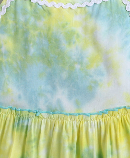 The Magic Wand Woven Strappy Tie & Dye Ric Rac Tiered Dress - Yellow