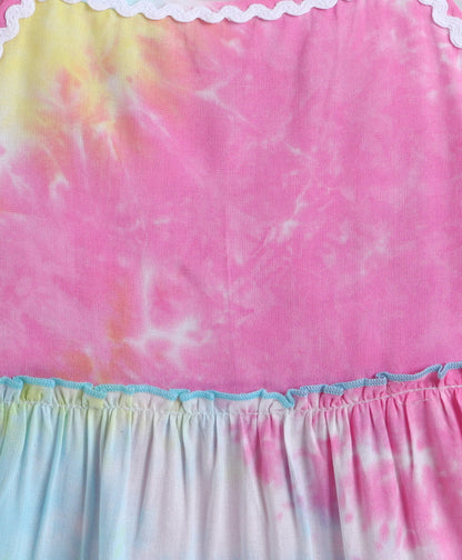 The Magic Wand Woven Strappy Tie & Dye Ric Rac Tiered Dress - Multi Color