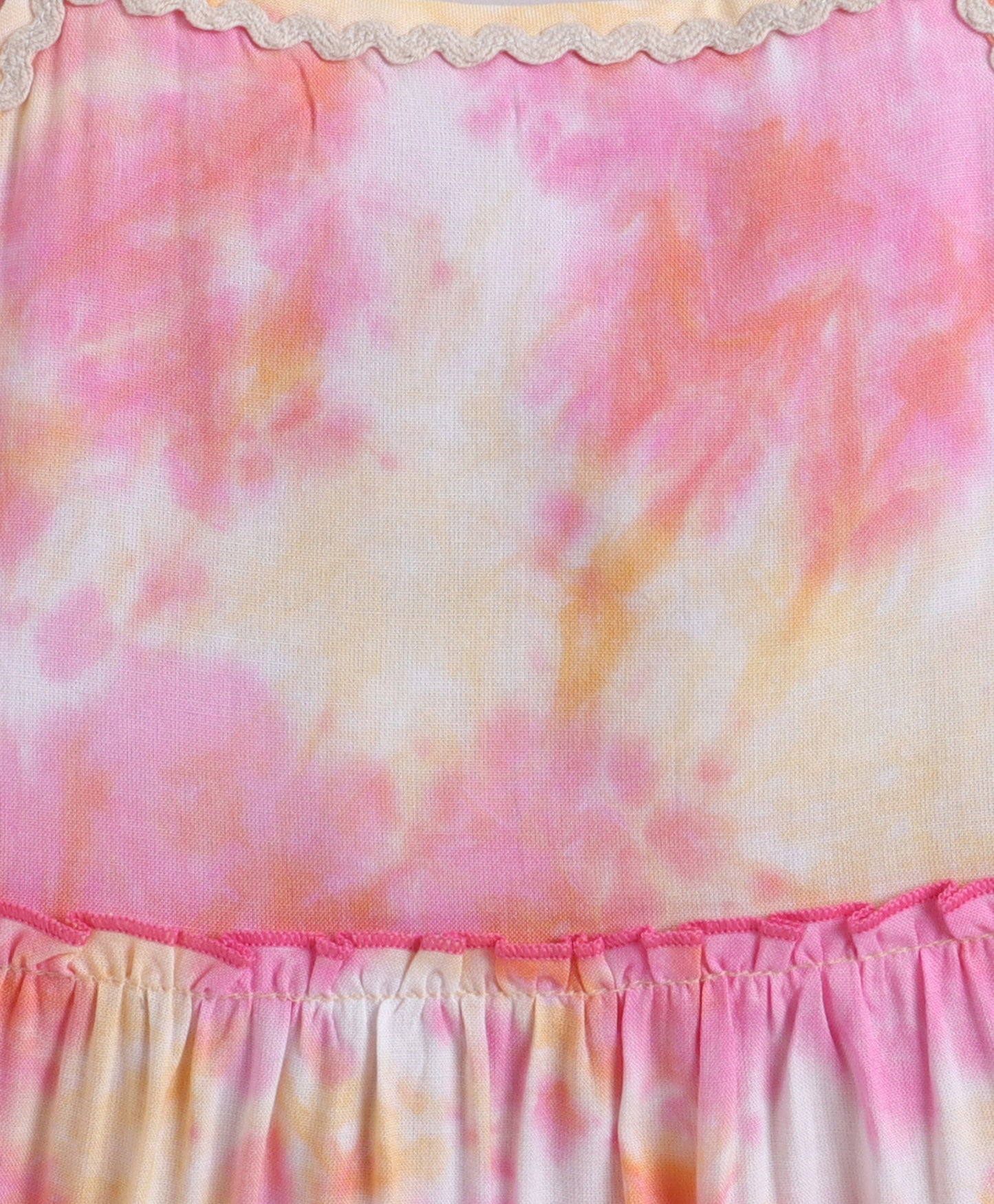 The Magic Wand Woven Strappy Tie & Dye Ric Rac Tiered Dress - Pink