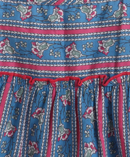 The Magic Wand Cotton Woven Strappy Floral Tiered Dress - Blue