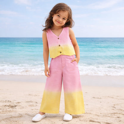 The Magic WandÿRayon Woven Sleeveless Tie & Dye Waistcoat And Pant Set - Pink