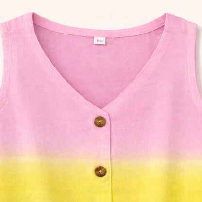 The Magic WandÿRayon Woven Sleeveless Tie & Dye Waistcoat And Pant Set - Pink