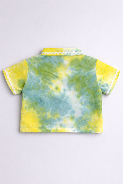 The Magic Wand Woven Half Sleeves Tie & Dye Ric Rac Co-ordinating Shirt And Pant Set - Yellow