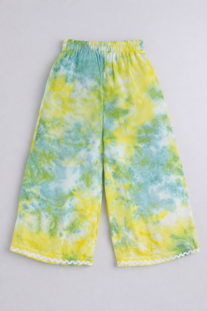 The Magic Wand Woven Half Sleeves Tie & Dye Ric Rac Co-ordinating Shirt And Pant Set - Yellow