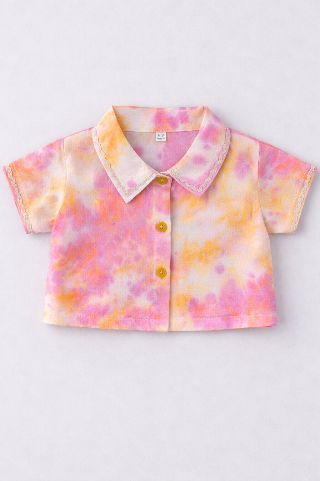 The Magic Wand Woven Half Sleeves Tie & Dye Ric Rac Co-ordinating Shirt And Pant Set - Pink