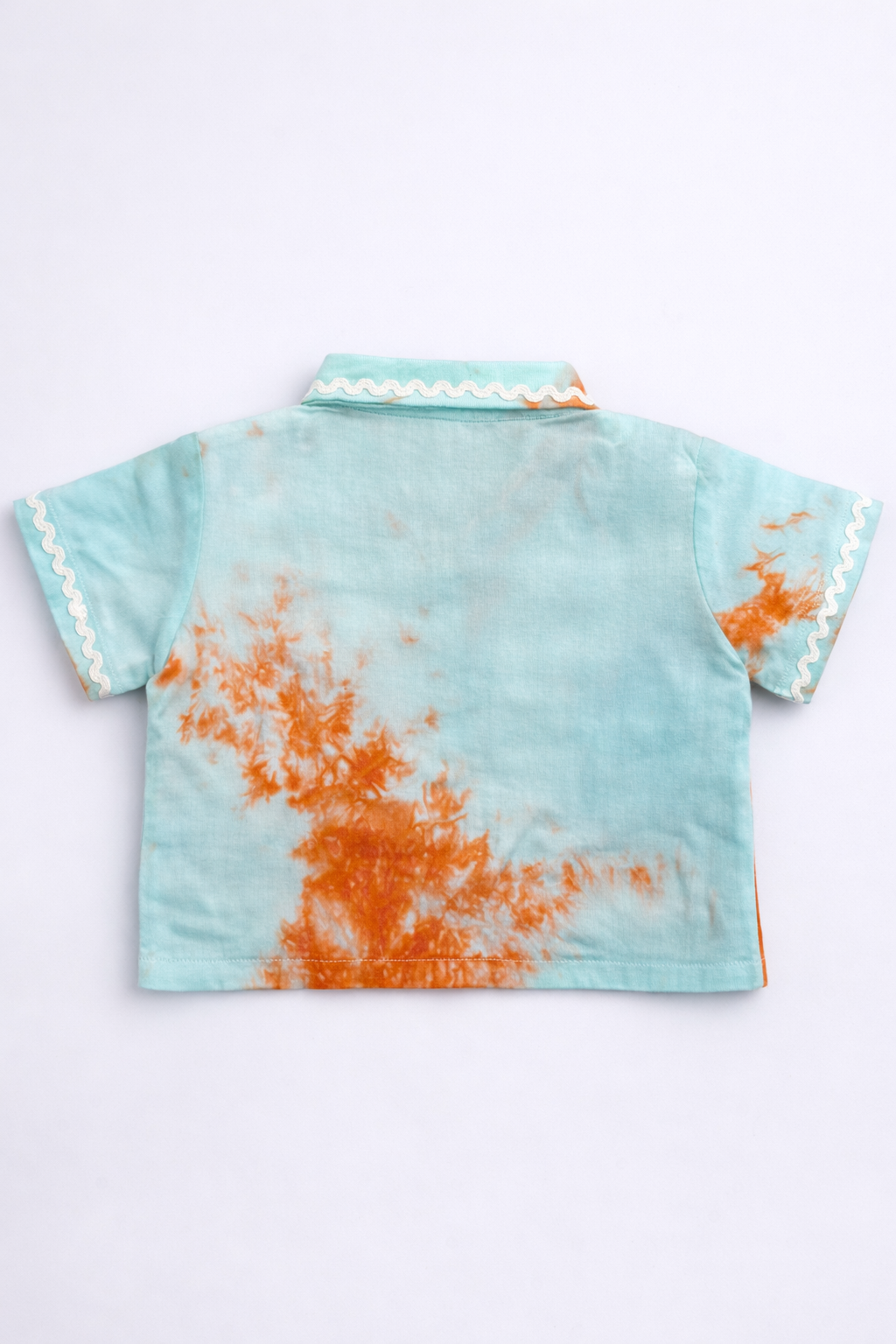 The Magic Wand Woven Half Sleeves Tie & Dye Ric Rac Co-ordinating Shirt And Pant Set - Blue