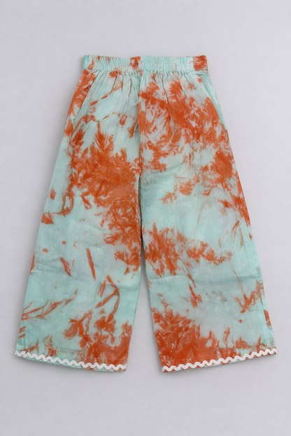 The Magic Wand Woven Half Sleeves Tie & Dye Ric Rac Co-ordinating Shirt And Pant Set - Blue