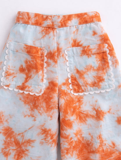 The Magic Wand Woven Half Sleeves Tie & Dye Ric Rac Co-ordinating Shirt And Pant Set - Blue