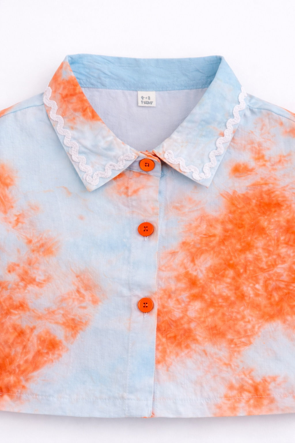 The Magic Wand Woven Half Sleeves Tie & Dye Ric Rac Co-ordinating Shirt And Pant Set - Blue