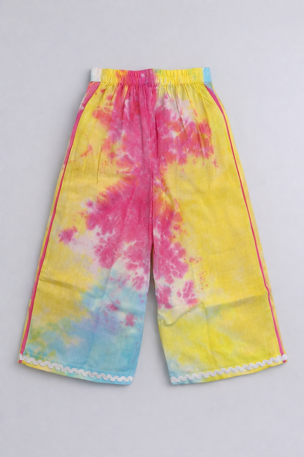 The Magic Wand Woven Half Sleeves Tie & Dye Ric Rac Co-ordinating Shirt And Pant Set - Multi Color