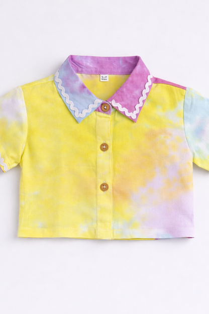 The Magic Wand Woven Half Sleeves Tie & Dye Ric Rac Co-ordinating Shirt And Pant Set - Multi Color