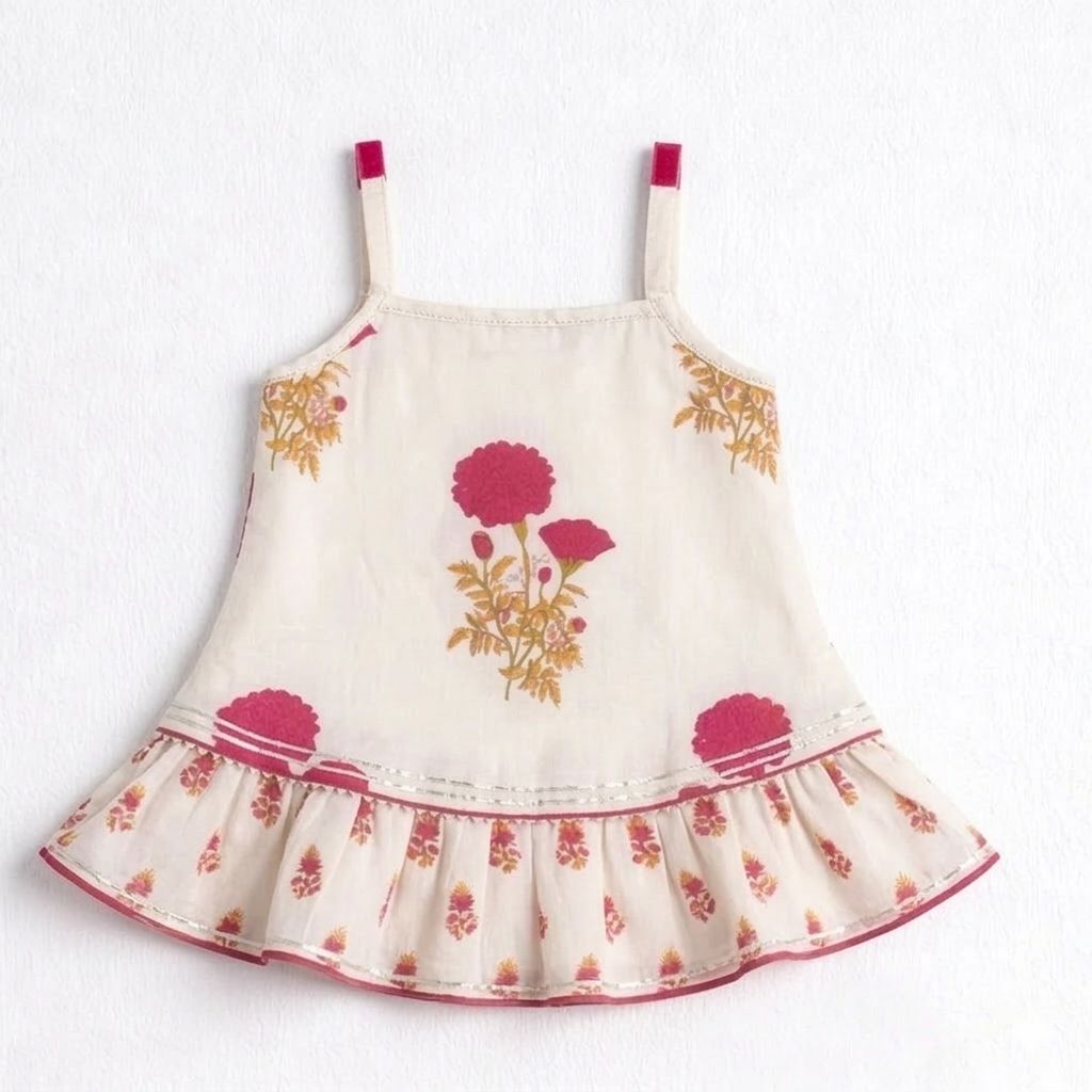 The Magic Wand Woven Strappy Floral Printed Double Layer Frill Top And Palazzo Set - Fuchsia