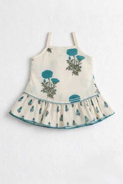 The Magic Wand Woven Strappy Floral Printed Double Layer Frill Top And Palazzo Set - Turquoise