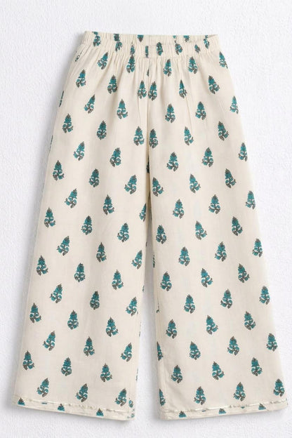 The Magic Wand Woven Strappy Floral Printed Double Layer Frill Top And Palazzo Set - Turquoise