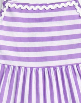The Magic Wand Cotton Woven Strappy Stripes Printed Ric Rac Tiered Dress - Purple