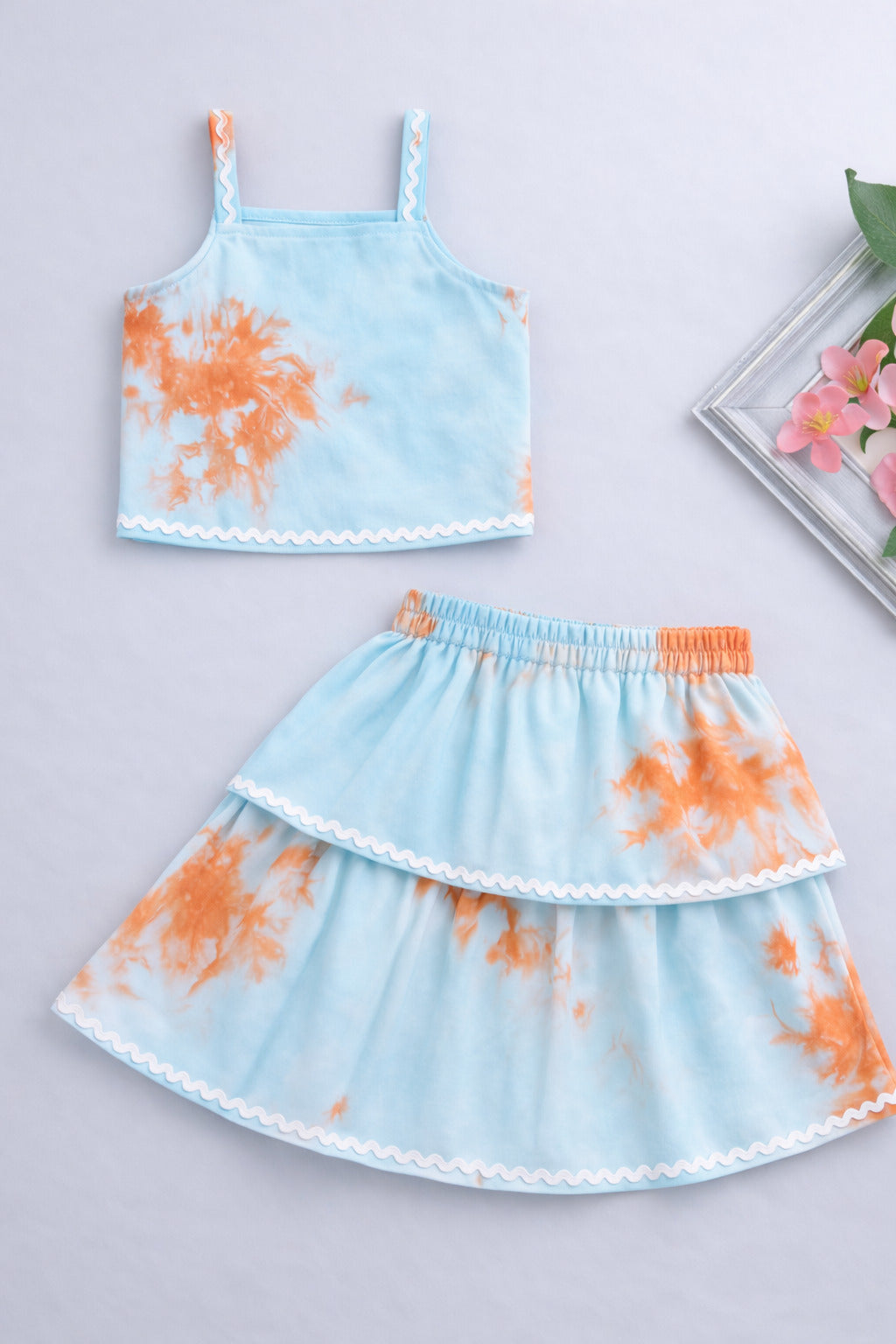 The Magic Wand Woven Tie & Dye Strappy Top And Ric Rac Double Layer Skirt - Blue