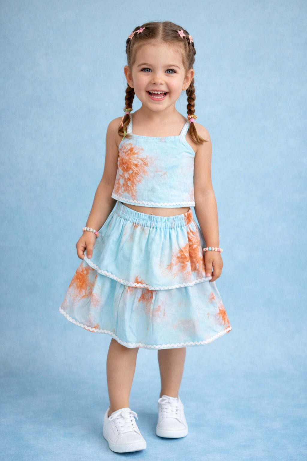 The Magic Wand Woven Tie & Dye Strappy Top And Ric Rac Double Layer Skirt - Blue