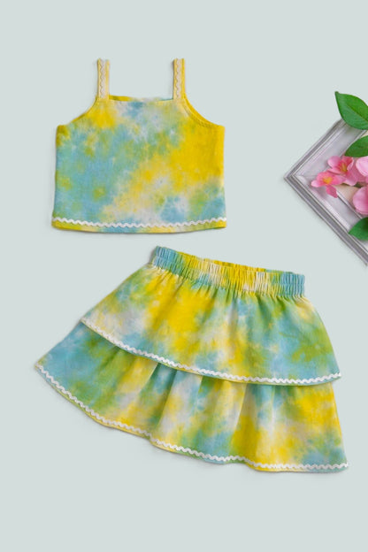 The Magic Wand Woven Tie & Dye Strappy Top And Ric Rac Double Layer Skirt -  Yellow