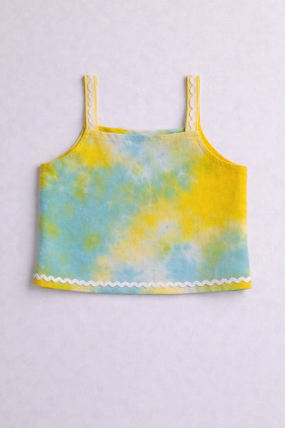The Magic Wand Woven Tie & Dye Strappy Top And Ric Rac Double Layer Skirt -  Yellow