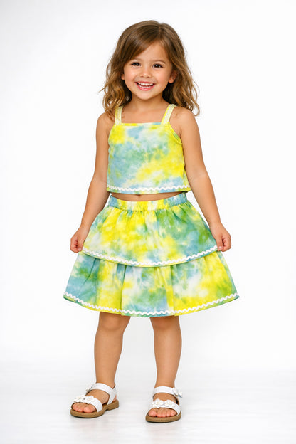 The Magic Wand Woven Tie & Dye Strappy Top And Ric Rac Double Layer Skirt -  Yellow