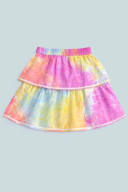 The Magic Wand Woven Tie & Dye Strappy Top And Ric Rac Double Layer Skirt - Multi Color
