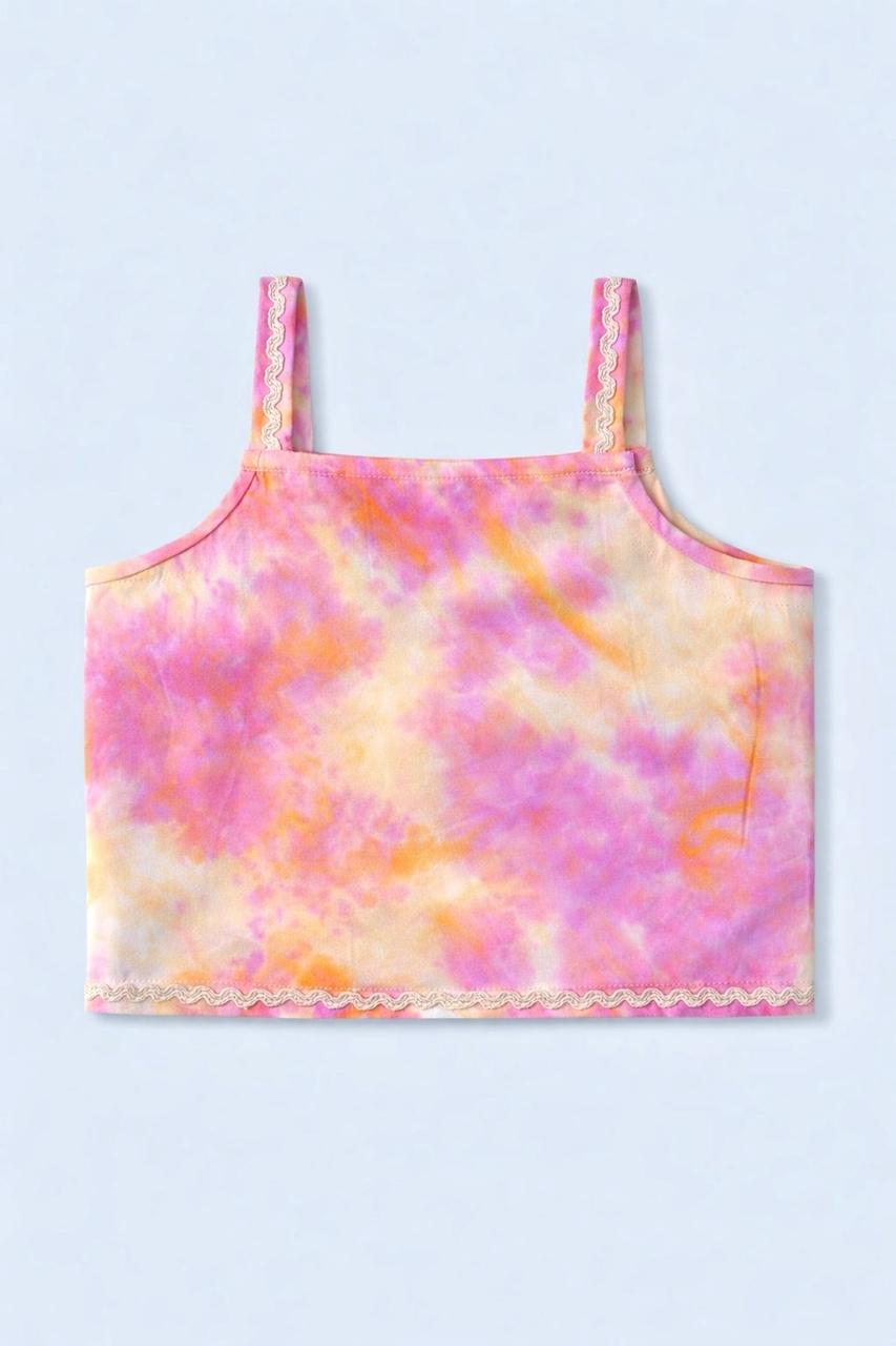 The Magic Wand Woven Tie & Dye Strappy Top And Ric Rac Double Layer Skirt - Pink